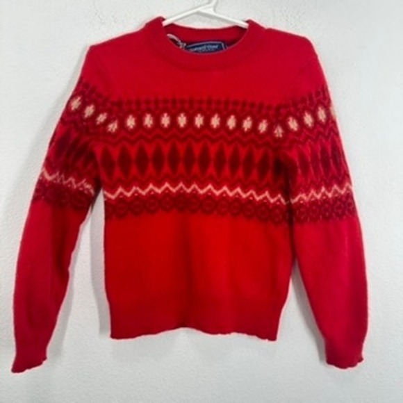 Vineyard Vines Boys Heritage Fairisle 100% Merino Wool Sweater Red Velvet Small - Picture 1 of 7
